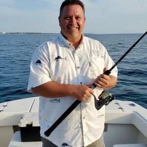 Columbia River Lodge XXL Mens Fishing Shirt Key West‎ Marlin Tuna White Nautical